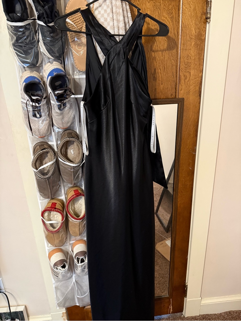 Azazie Black Maxi Dress with Crisscross Halter